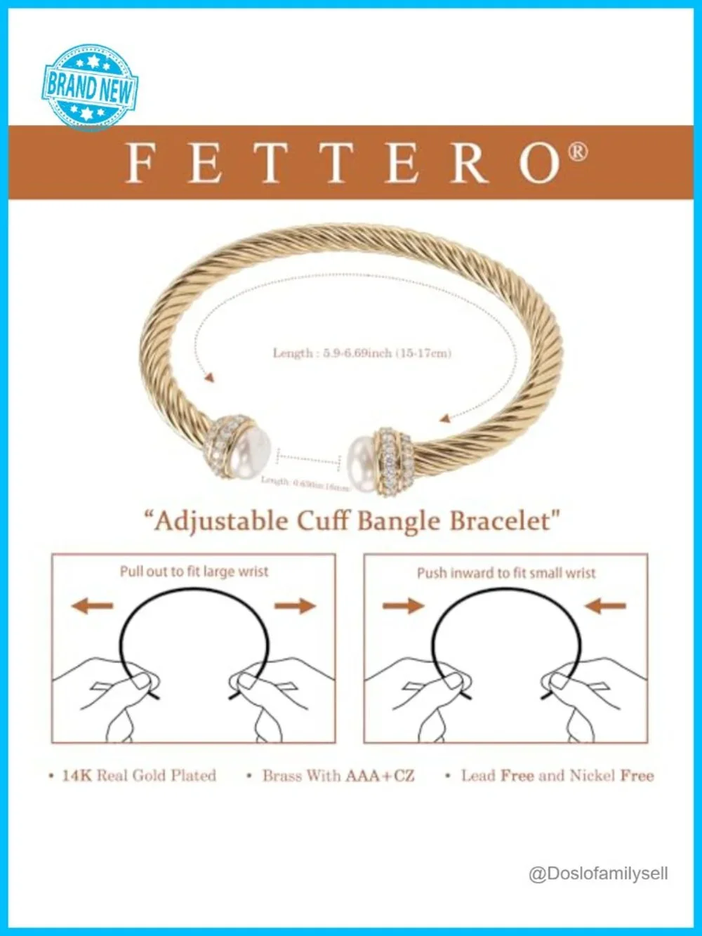 14K Gold Plated Open Cuff Bangle Bracelet Adjustable Twisted Cable Charm
